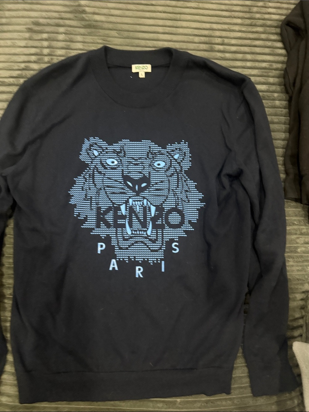 Kenzo Navy Sweatshirt with Light Blue Tiger Graphic
